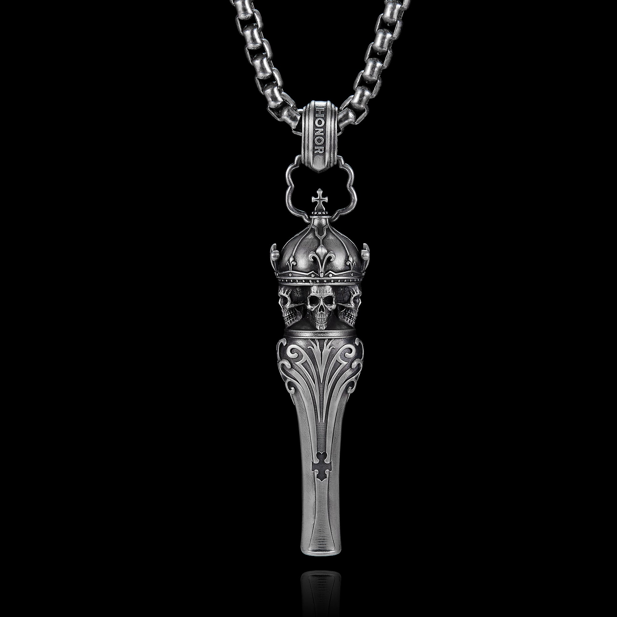 WYLDKUSTOMZ  Crown Skull Whistle Pendant – Sterling Silver Handcrafted Biker Jewelry | HONORCALL