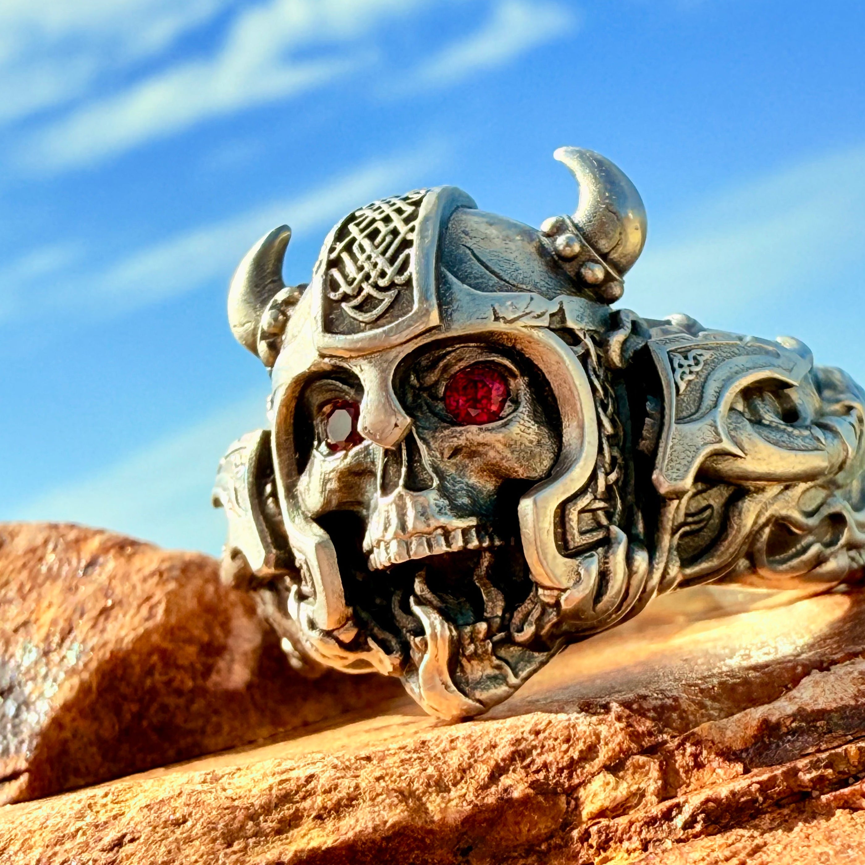 Viking Skull Biker Ring – Sterling Silver Helmet Design Jewelry
