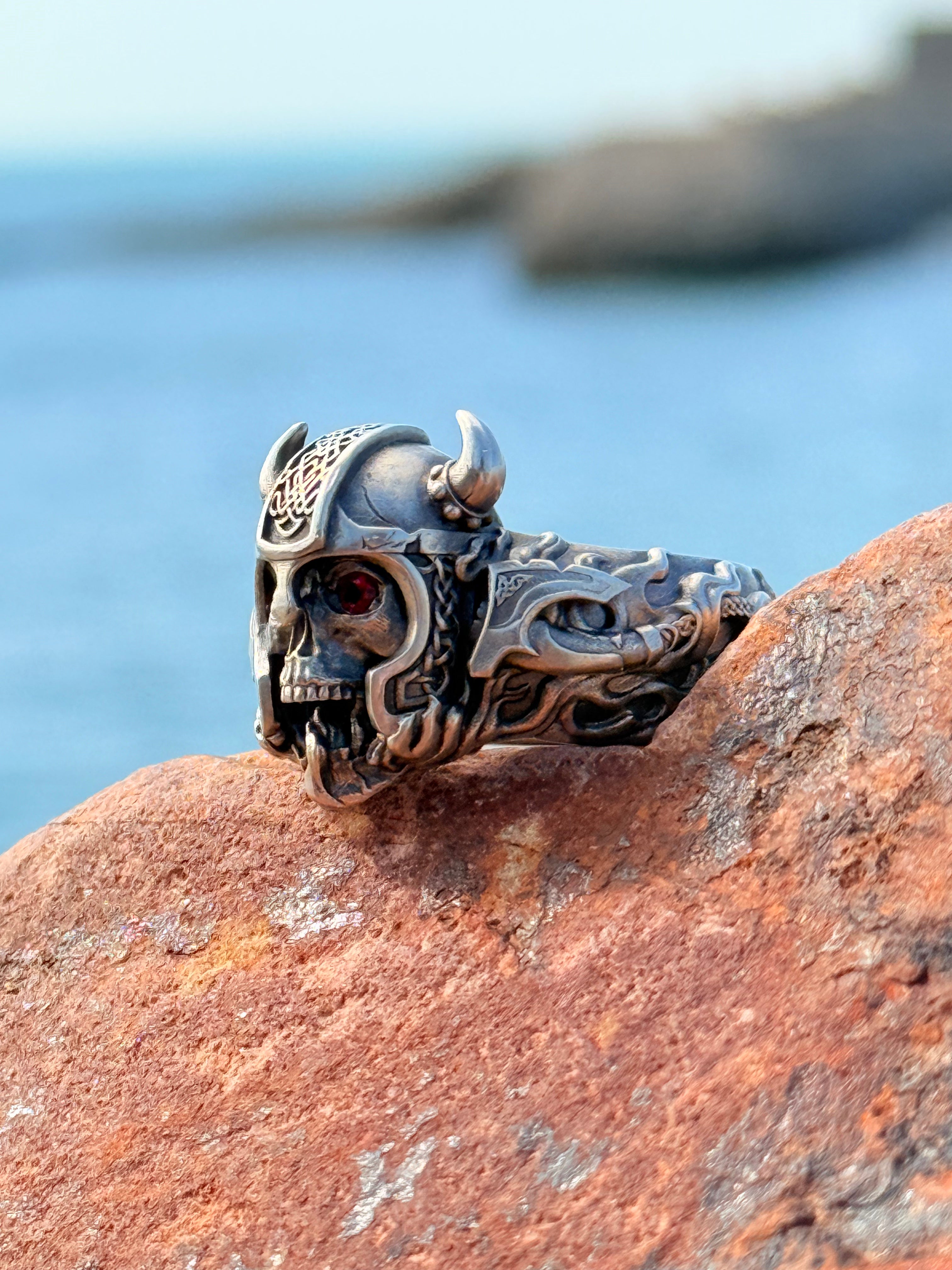 Viking Skull Biker Ring – Sterling Silver Helmet Design Jewelry