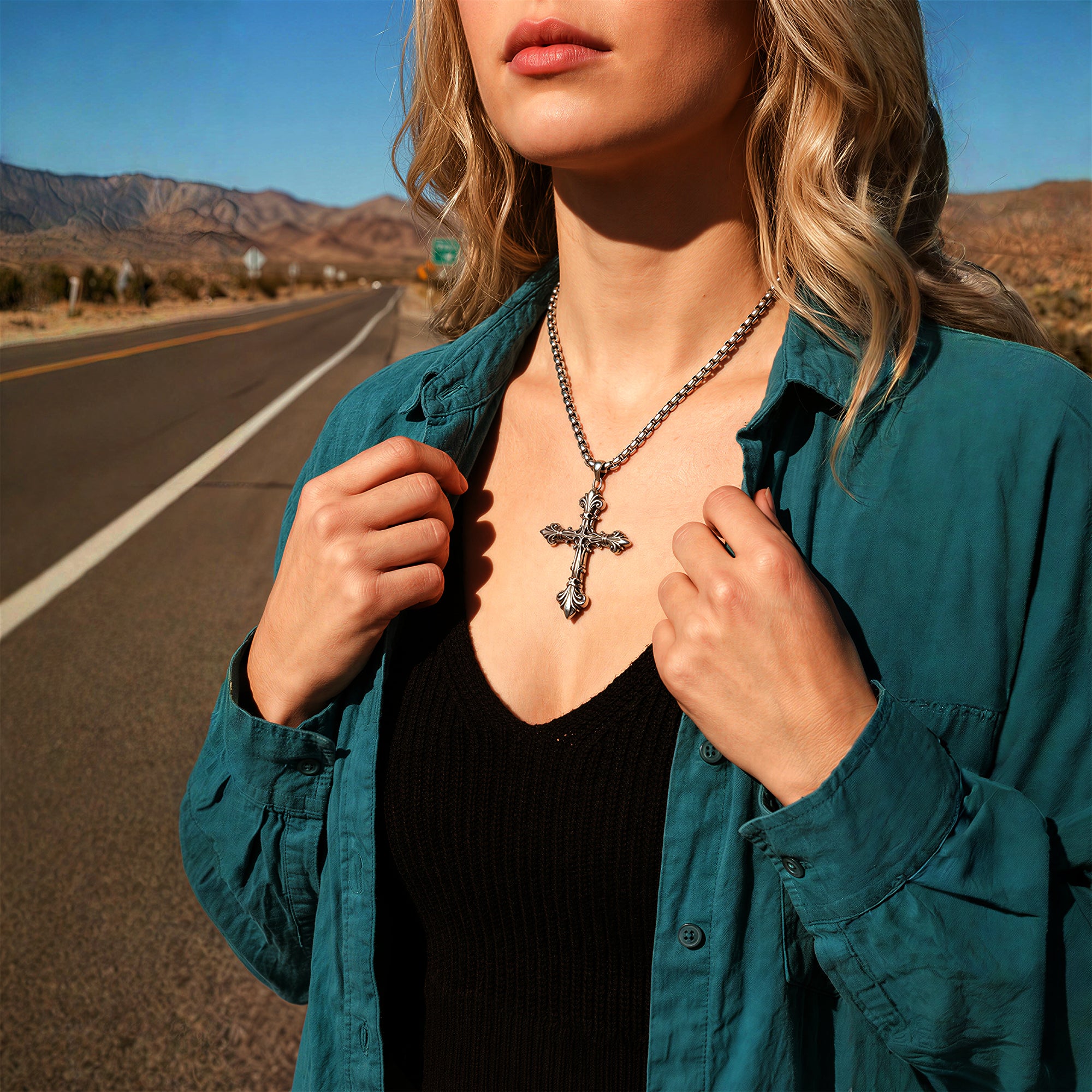 Fleur-De-Lis Gothic Cross Pendant 925 Sterling Silver Biker Jewelry | IRIS CROSS