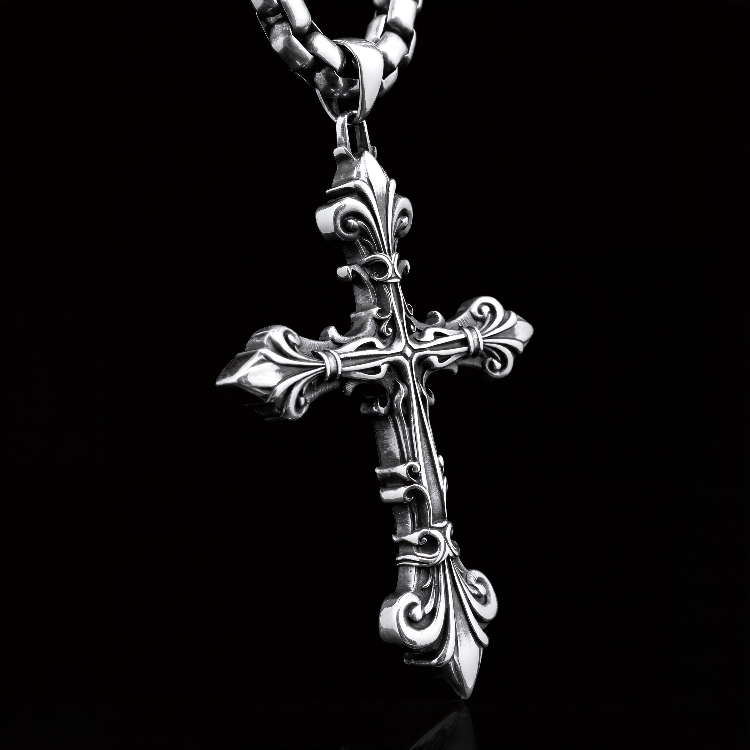 Fleur-De-Lis Gothic Cross Pendant 925 Sterling Silver Biker Jewelry | IRIS CROSS