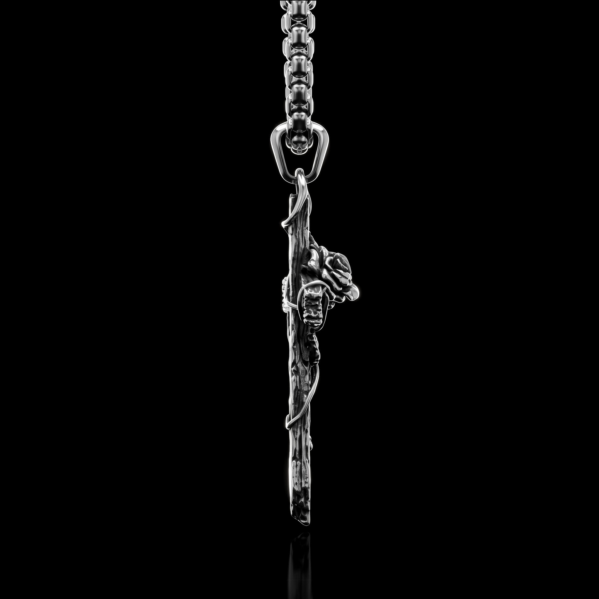 Rose Gothic Cross Biker Pendant 925 Sterling Silver | THORNBOUND ROSE CROSS