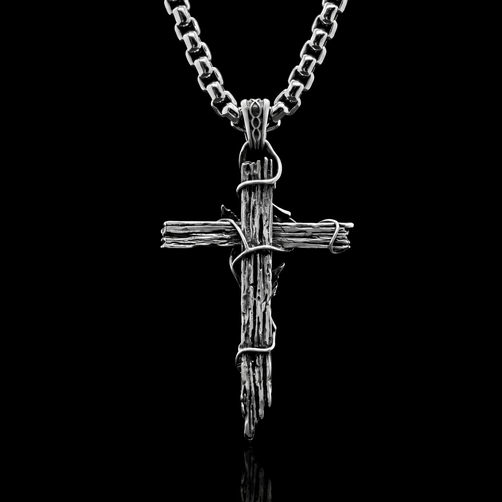 Rose Gothic Cross Biker Pendant 925 Sterling Silver | THORNBOUND ROSE CROSS
