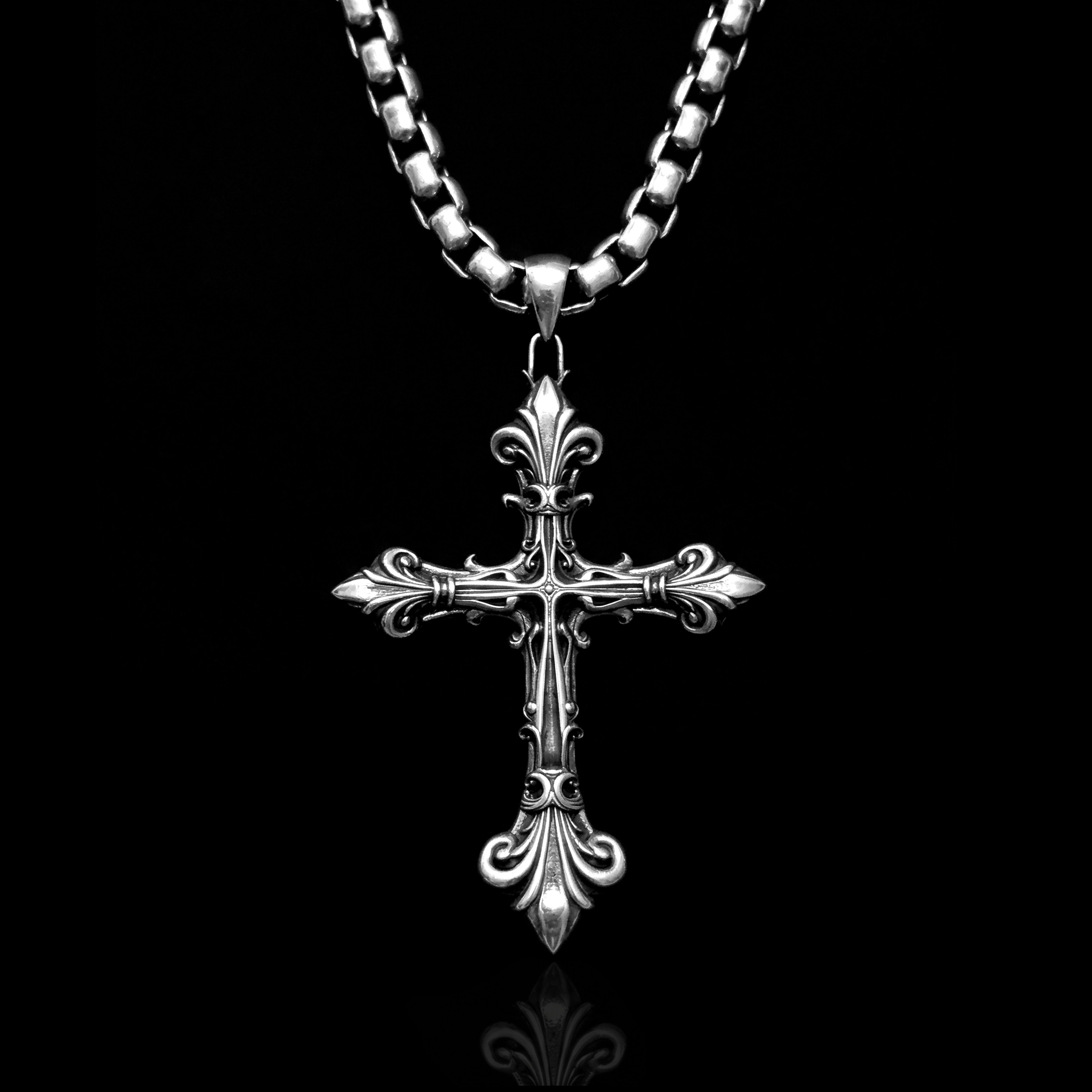 Gothic Cross Biker Pendant – Sterling Silver Fleur-de-Lis Motorcycle Jewelry | IRIS CROSS
